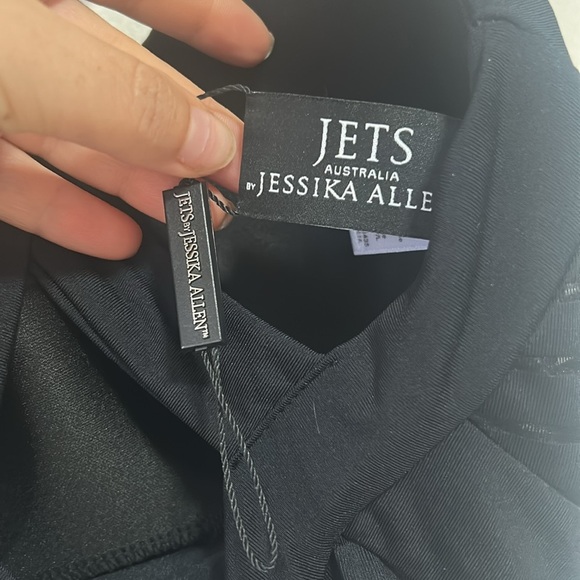 NWOT JETS Australia Banded Side-Stripe One-Piece Swimsuit Cross back black - Picture 6 of 8